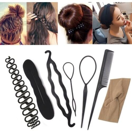 Hair Styling Braiding Tools Set Women Girls Donut Sponge Hair Bun Maker Hairstyle Twist Weave Hairpins Elastic Rubber Bands Rope