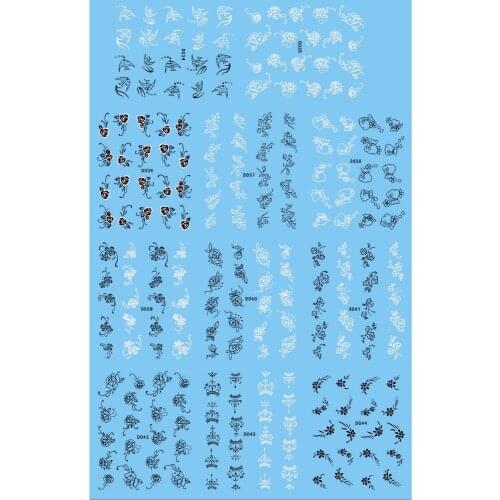 11 PACKS / LOT NAIL TATTOOS STICKER WATER DECAL NAIL ART BLACK & WHITE FLOWER FISH COMMON CAMELIA GLOBE-AMARANTH D034-044