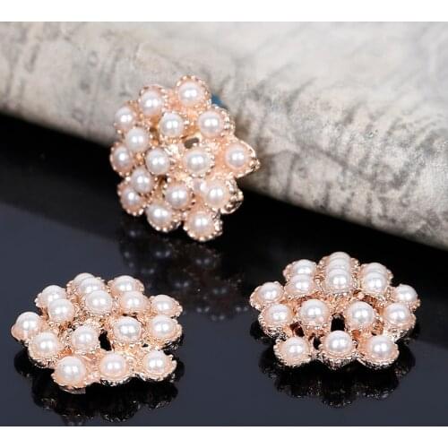 2016New 50Pcs Pearl Flower Rhinestones Flatback Button for DIY Hair Accessories HZ114