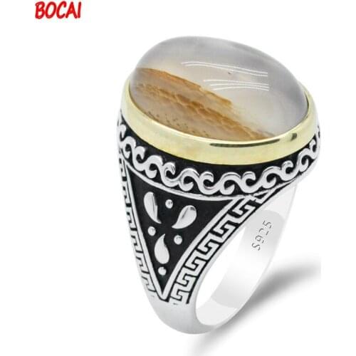 New style 925 silver Middle East two-tone gemstone hot selling natural agate mens ring