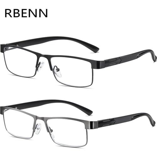 RBENN 2 Pack Reading Glasses For Men Metal Frame Anti Blue Light Presbyopia Reader with Spring Hinge Computer Eyeglasses +1.75