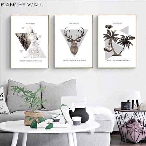 Palm Tree Deer Head Woods Landscape Fashion Abstract Art Poster Wall Art Canvas Painting Prints Nordic Style Decoration Pictures