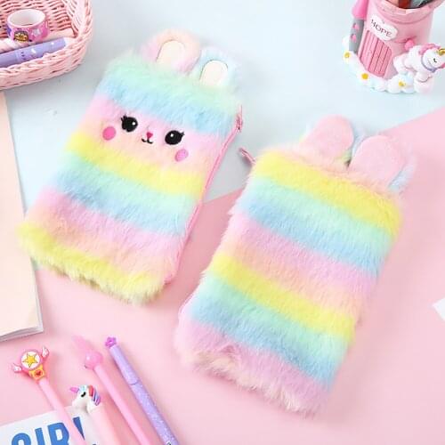 Cartoon Animals Plush Pencil Case Bag Stationery Pencilcase Girls School Supplies Key Chain Coin Purse Storage Holder Gift