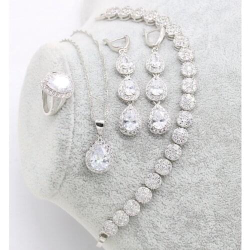 Luxury Jewelry Earrings XUTAAYI Silver Wedding Jewelry Sets For Women Bracelet Rings Bridal Pendant Necklace Set