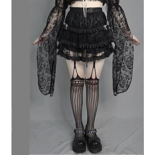 Ruibbit Gothic Lolita Style Sexy Lace Skirt Women Vintage A Line Fashion Design Cake Short Skirts High Waist Halloween Black