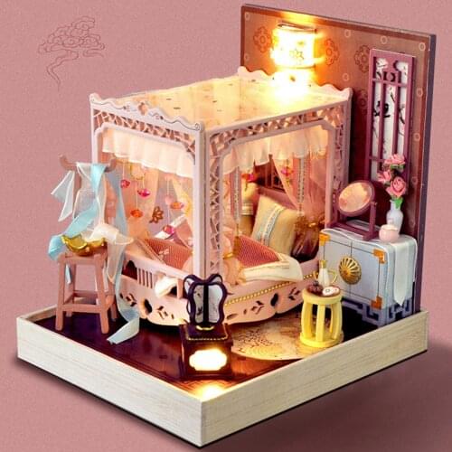 DIY Wooden Dollhouse Miniature w/ Light Furniture Doll House Xmas Gift
