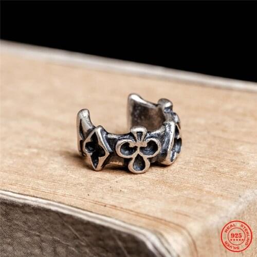 MKENDN 925 Sterling Silver Personalized Playing Cards Clip Earring For Men Women Without Piercing Puck Rock Ear Cuff Jewerly