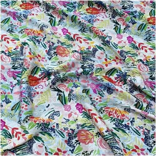 Width 59" Flower Sea Sky Jacquard Print Matte Cotton Satin Fabric For Dress Cheongsam Shirt Material