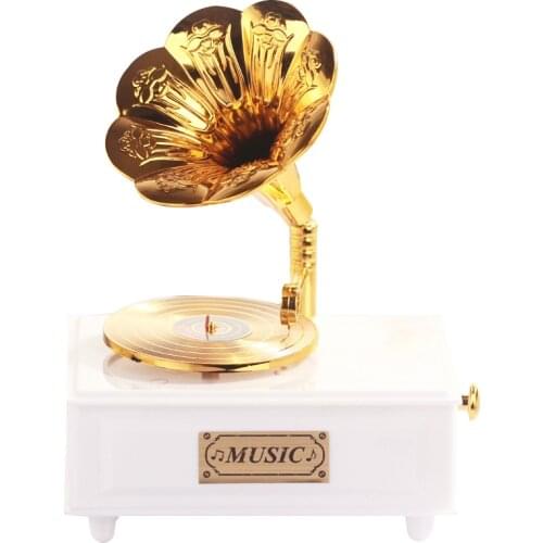 Sweet Gramophone Drawer Music Box for Home Accessory Wedding Birthday Gift Figurine Jewelry Box Hand Crank Carousel Music Boxes