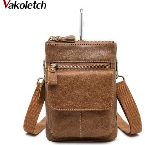 Genuine Leather Bag Men Bags Leather Belt Waist Pack Men Messenger Bags Male Phone Small Flap Male Shoulder Crossbody Bag A-1