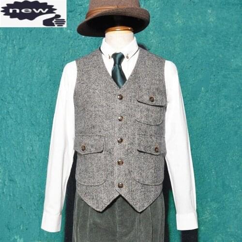 Vintage Mens Single Breasted Vest Top Business Man Elegant Sleeveless Tweed Jacket Waistcoat Pockets Slim Fit Vests Outwewear