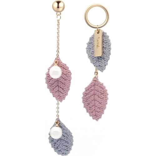 Knitted Wool Earrings Pearl Long Tassel Earring Asymmetric Leaf Earrings Womens Jewelry Wholesale