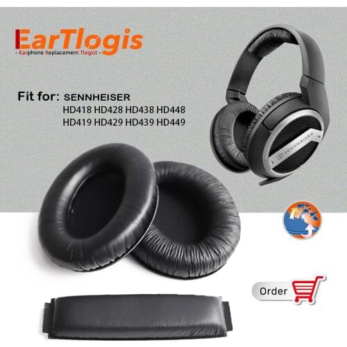 EarTlogis Replacement Parts for Sennheiser HD418 HD428 HD438 HD448 HD419 HD429 HD439 HD449 Headset Ear Pads Bumper Headband