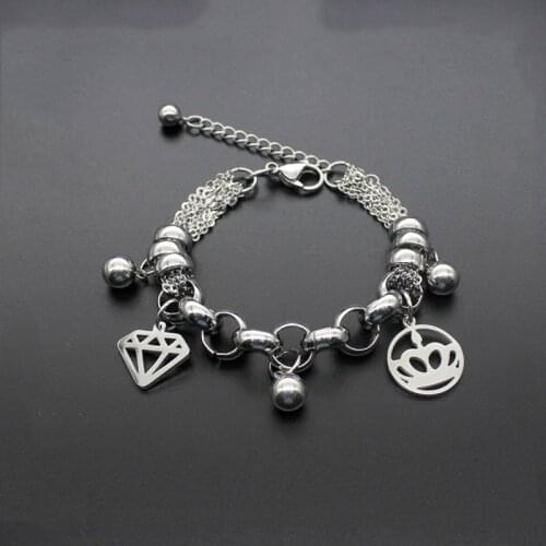 Crown shape beads bracelets & bangles stainless steel bracelet bangles for women fashion heart gifts for women 18-23cm