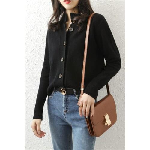 KOIJINSKY 2021 pure wool womens stand collar large button autumn and winter knitted versatile wool cardigan