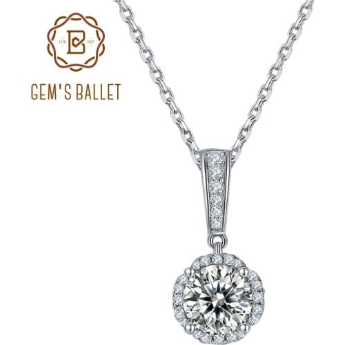GEMS BALLET 6.5mm Round Moissanite Diamond Stone Fashion Jewelry 925 Sterling Silver Statement Necklace For Women Wedding