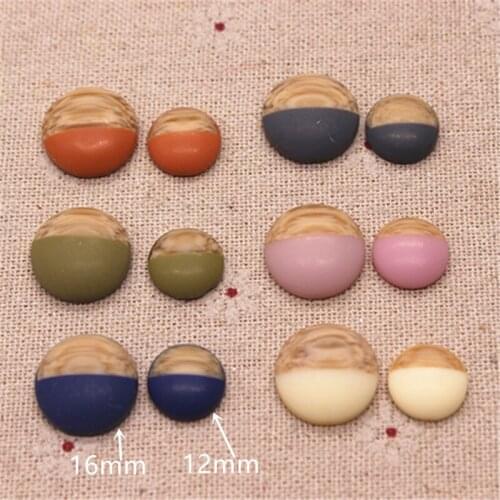 12mm/16mm Mix Colors Wood-like Resin Round Flatback Cabochon DIY Home Garden Hand Craft Button Decoration Accessories