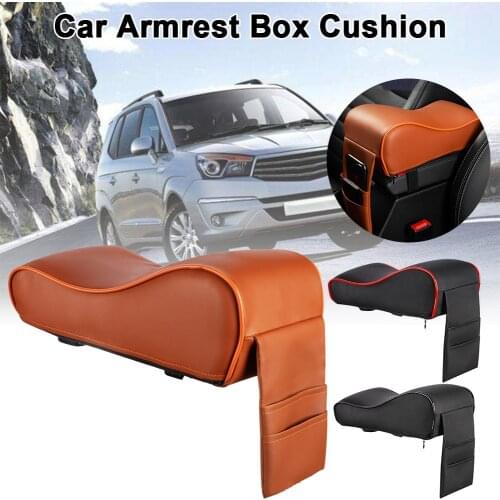 Car Central Armrest Leather Heightened Pad Armrest Soft Comfortable Leather Memory Cotton Driving Cushion Auto Interior Supplies