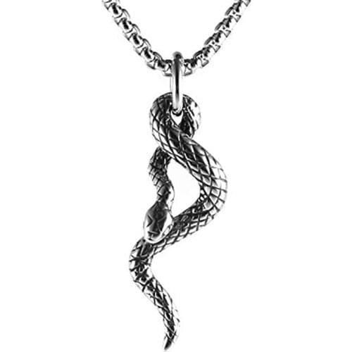 HZMAN Gothic Jewelry Mens Stainless Steel Animal Snake Pendant Chain Necklace