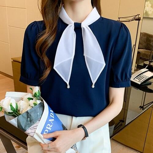 Chikichi Korean Fashion Summer Chiffon Shirt 2021 New Womens Crash Tie Shirt Short-sleeved Top Plus Size Womens Tops