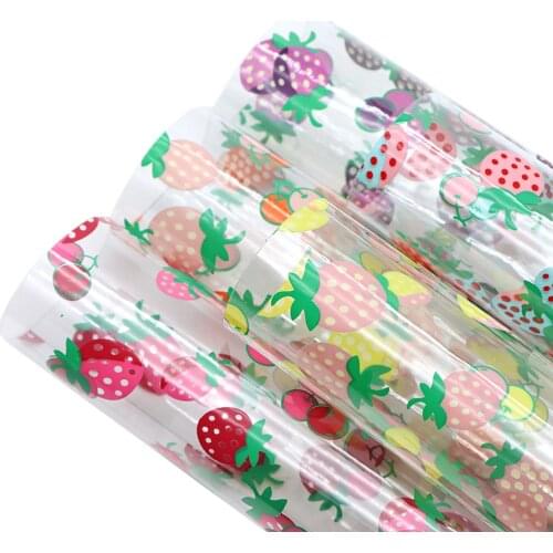 David accessories 20*33cm Fruit Printed Transparent PVC Faux Leather Fabric Sheet For Making Earring Hair Bows,1Yc11792