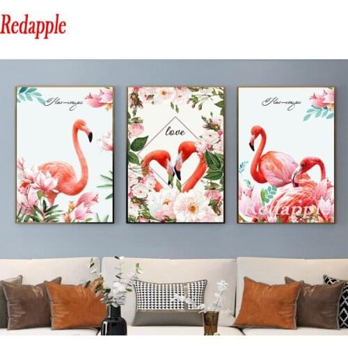 Diy 5d diamond mazayka Flamingo love landscape diamond painting full square/round drill embroidery birds plant flower 3 pcs set