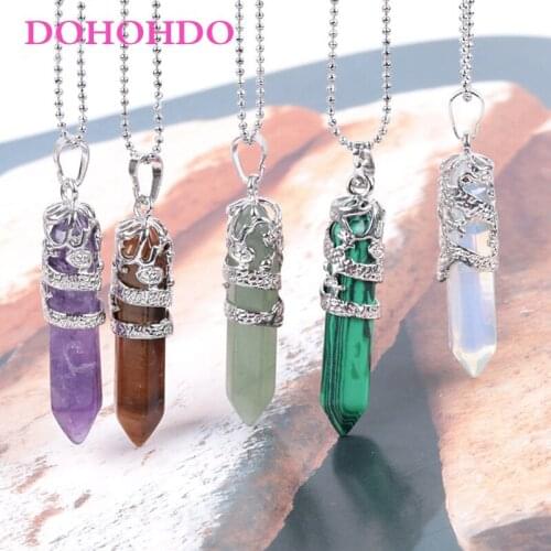 DOHOHDO 2021 New Natural Stone Dragon Tribe Hexagonal Crystal Totem Quartz Prism Pendant Necklace Hanging Jewelry for Women Men