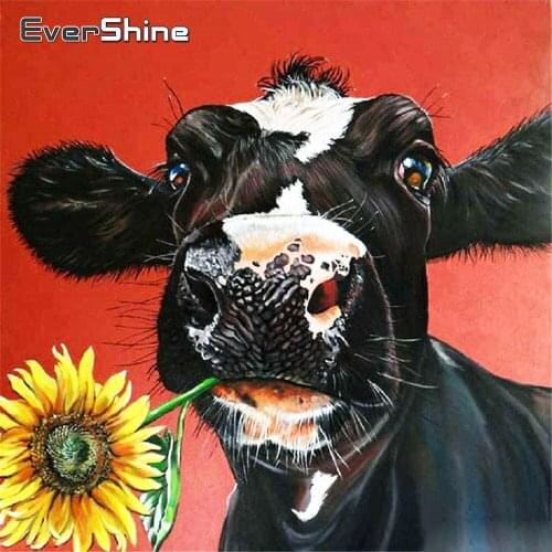 EverShine Diamond Embroidery Animals Handmade Gift 5D Diamond Painting Cow Mosaic Art Set Hot Sale Sunflower Handmade Hobby