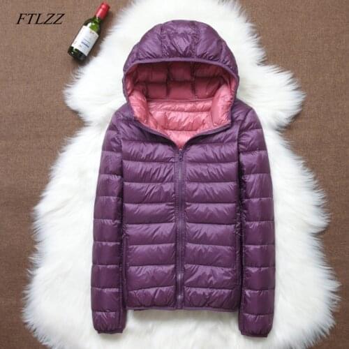 FTLZZ New Women Ultra Light Down Jacket Casual Double Side Reversible Coats Plus Size 4XL With Portable Bag Female Outwear