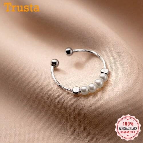 TrustDavis Real 925 Sterling Silver Fashion Sweet Synthesis Pearl Opening Ring For Women Wedding Party Fine S925 Jewelry DB188