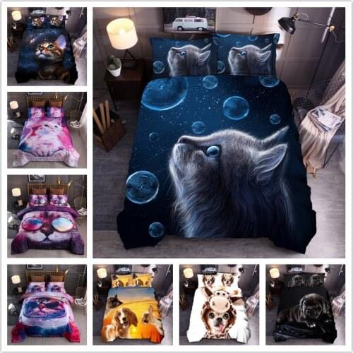Duvet Cover 3D Hot selling animal space cute cat dog double Wolf Bedding Sets King Queen full Twin Size 2/3pcs PillowCase