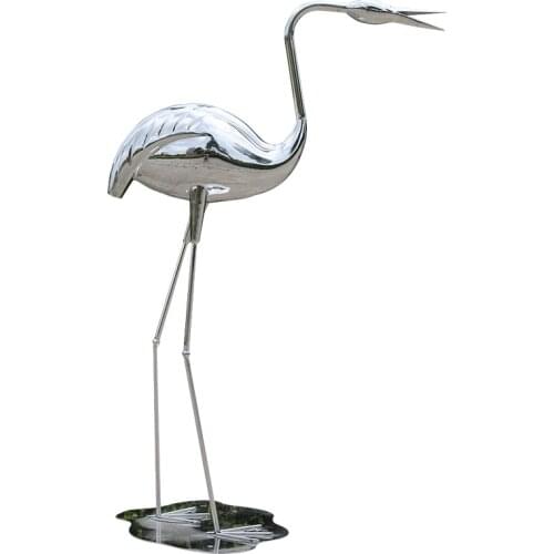 Stainless steel crane outdoor pool landscape floor sculpture ornaments Flamingo mirror large Abstract crafts