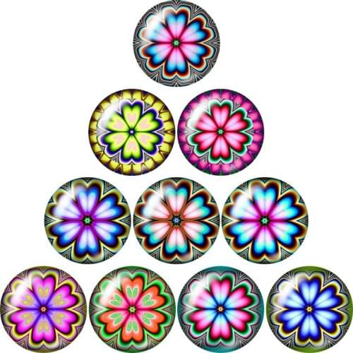 Beauty Colorful magical Flowers patterns 10pcs 12mm/16mm/18mm/25mm Round photo glass cabochon demo flat back Making findings