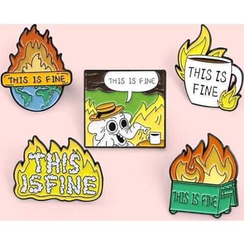 Creative Cartoon Flame Coffee Cup Elephant Badge This fine Metal Enamel Brooch Fashion Lapel Backpack Accessories Jewelry