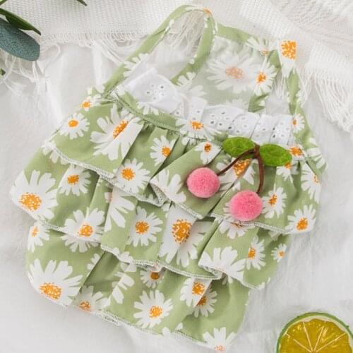 Summer Cute Condole Belt Skirt Pet Clothing Dogs Dress Dog Cat Clothes Small Costume French Bulldog Print Girl Collar Ropa Perro