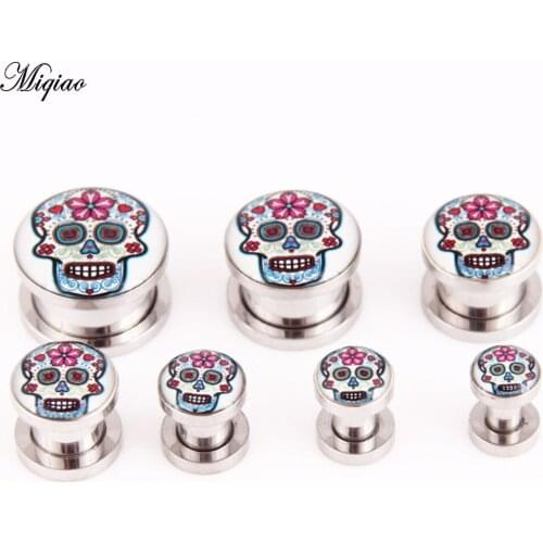 Miqiao Explosion stainless steel flower skull oil drop ear expansion ear profile ear expander earrings piercing jewelry