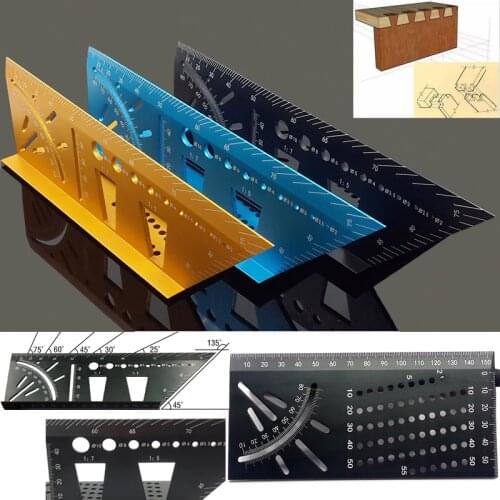 Multifunctional Angle Ruler 45 90 Degree Aluminum Alloy Accurate Woodworking Square Scribing Ruler Fxed Dovetail Tenon Tool