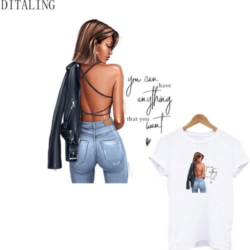 Fashion Girl Patch Thermal Stickers On Clothing Washable DIY Women T-Shirt Hoodies Iron On Transfers Patch On Clothes Appliqued