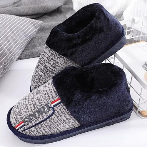 Men Winter Warm Slippers Indoor Winter Gingham Warm Home Fur Slipper Male Platform Fur Cotton Shoes Cute Fluffy Slip On Big Size