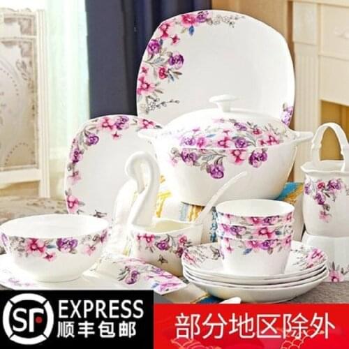 Set of bowls and dishes Household Chinese bone china tableware Set of bowls and plates Simple Korean ceramics eating bowls and c