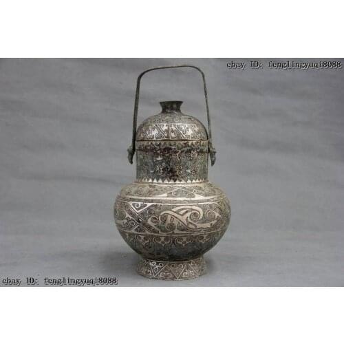 Folk Collect old Bronze silver-gilt Royal Palace Jar Tank Vase Teapot Gantry Pot