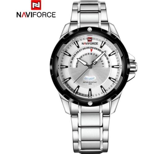 New NAVIFORCE Top Brand Men Watch Fashion Steel Waterproof Sport Watches Mens Silver Analog Quartz Wrist Watch Relogio Masculino