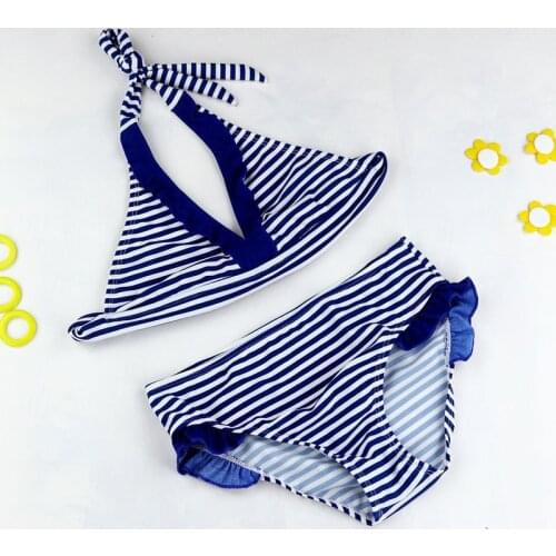 New Kids Swimwear Bikinis Set For Girls Striped Bathing Swimsuit 2 Pieces Female Split Baby Children Swimwear Girls Bikini