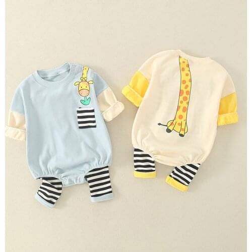 The new baby cotton suit baby ha clothes cute fawn print crawl clothes out of clothes
