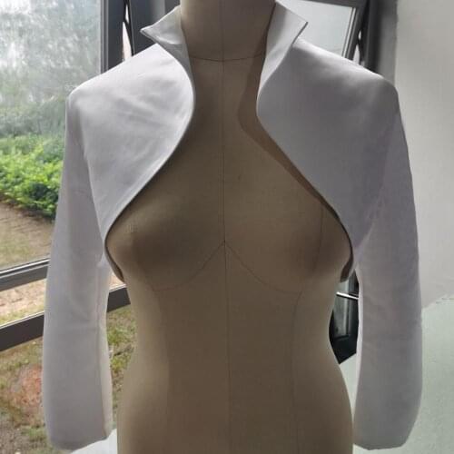 Formal Ivory Wedding Bolero Satin Bridal Jacket Good Quality Custom Made Wholesale Long Sleeve Wedding Coat