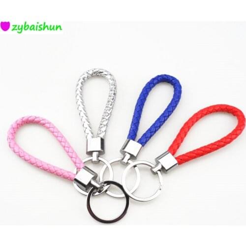PU Leather Braided Woven Rope Rings Fit DIY Circle Pendant Key Chains Holder Car Keyrings Men Women Keychains Car accessories
