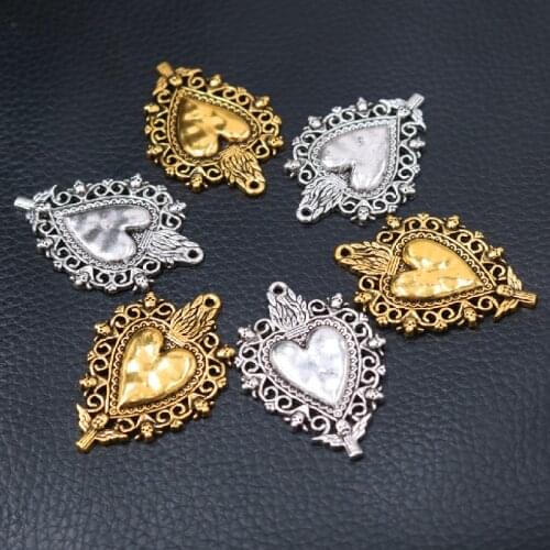 6pcs Catholic Sacred Heart Pendants Retro Religious Necklace Earrings Accessories DIY Charms Christian Jewelry Crafts Making