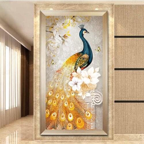 Full Round Diamond Embroidery Peacock porch vertical flower blooming rich and honorable aisle decoration DIY 3D Diamond Painting