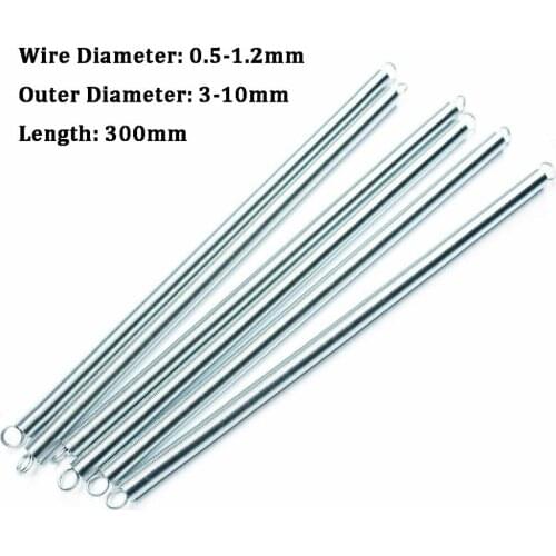 1Pcs 300mm Spring Steel Dual Hook Long Expansion Tension Spring Hardware Accessories Wire Dia 0.5-1.2mm Outer Dia 3-10mm