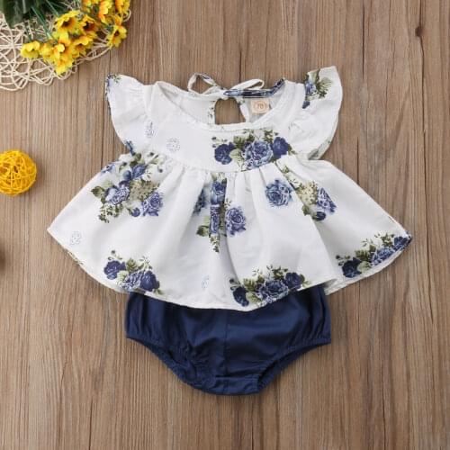 Pudcoco Newborn Baby Girl Clothes Flower Print Sleeveless Dress Tops Short Pants 2Pcs Outfits Cotton Clothes